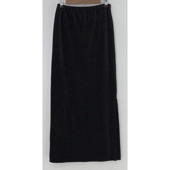 Vtg ACT III Black Velvet High Rise Pull On Maxi Skirt Size 12 Union Made USA